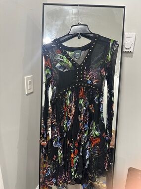 Blank NYC Black Floral Stud-Trim Long Sleeve Dress